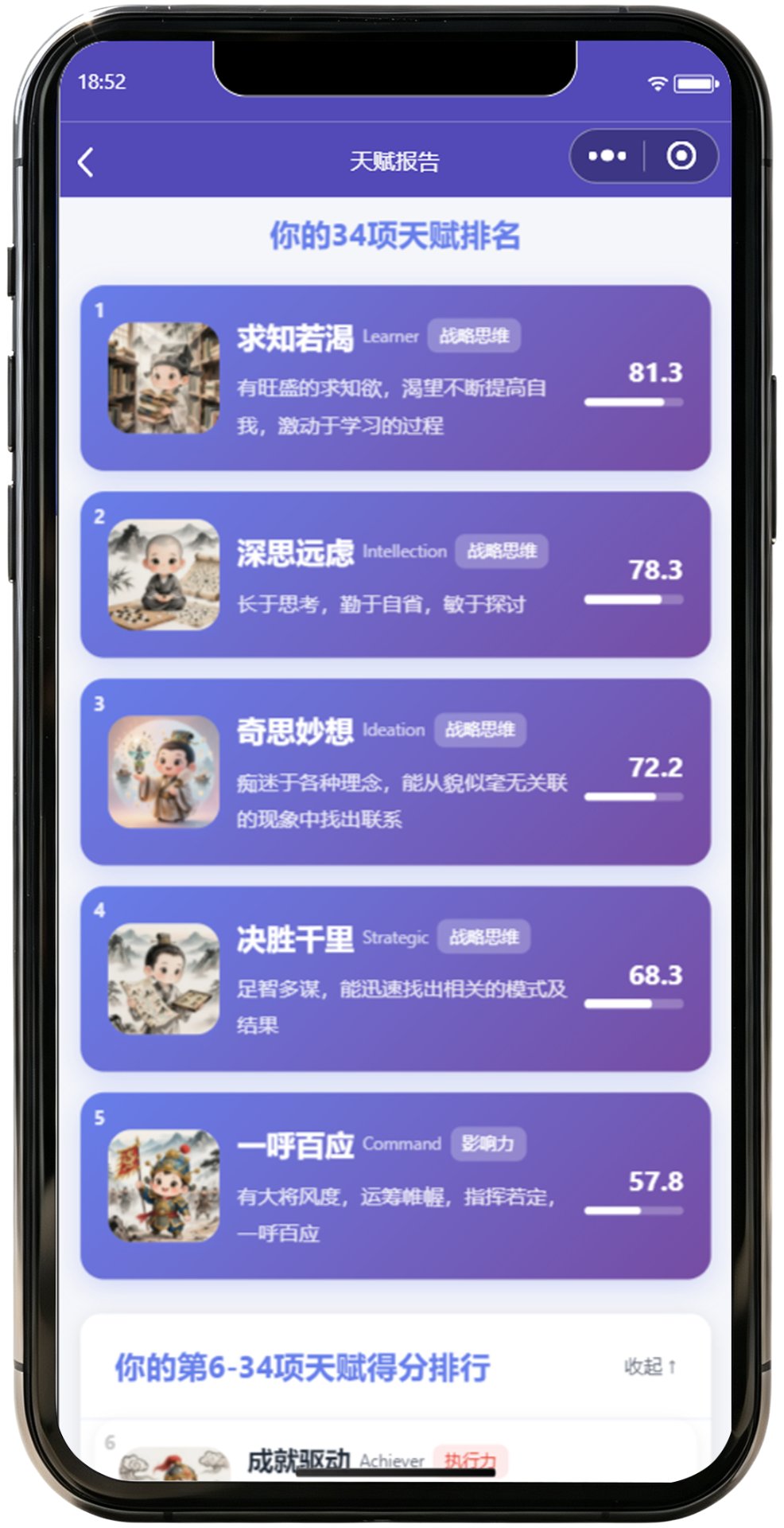 天赋报告 - 34项天赋排名